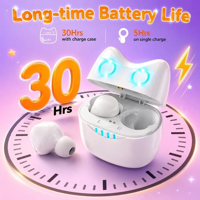 Alt view image 7 of 7 - Wireless Earbuds, Long Battery Life Earbuds Wireless Bluetooth, Ear Buds with Microphone, IPX5 Waterproof Headphones, Bluetooth Headphones with LED Lights, Ear buds with Multifuntional Touch Screen
