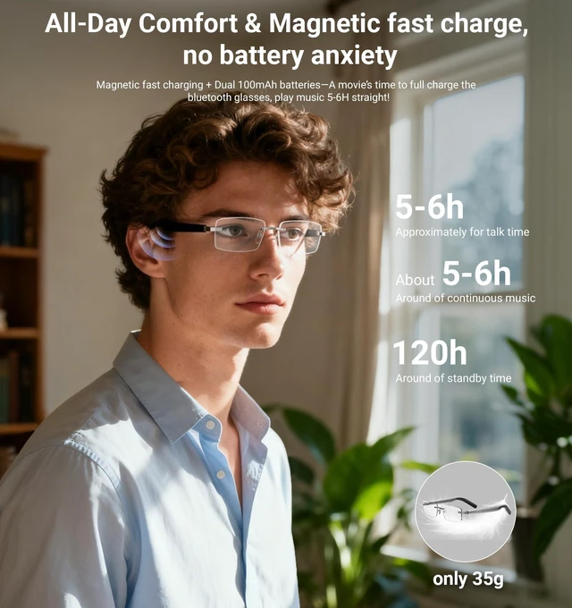 Alt view image 3 of 7 - Smart Glasses,Rimless Photochromic Bluetooth Glasses with Speaker&Open-Ear HD Sound Mic- UV400 Protection, Voice Control & Hands-Free Calls,Unisex Safety Sunglasses for Music/Driving