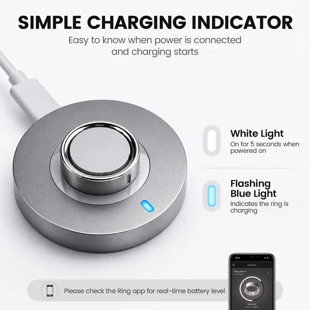 Alt view image 3 of 7 - Charger Compatible with Ou-ra Ring Gen 4 Fast Charging Dock with USB-C Cable for Oura Ring Accessories