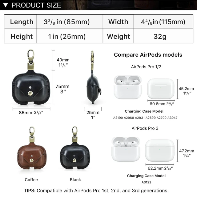 Alt view image 2 of 7 - Leather Case Replacement for Airpods Pro 3 2025,Vegetable Tanned Leather Portable Travel Case Compatible with Airpods Pro 3,Headphone Cases Replacement for AirPods Pro 3 Charging(Black)