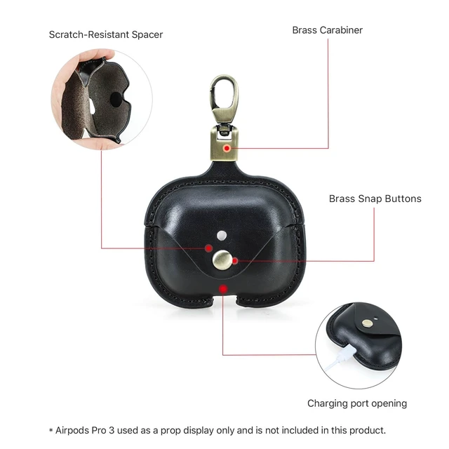 Alt view image 3 of 7 - Leather Case Replacement for Airpods Pro 3 2025,Vegetable Tanned Leather Portable Travel Case Compatible with Airpods Pro 3,Headphone Cases Replacement for AirPods Pro 3 Charging(Black)