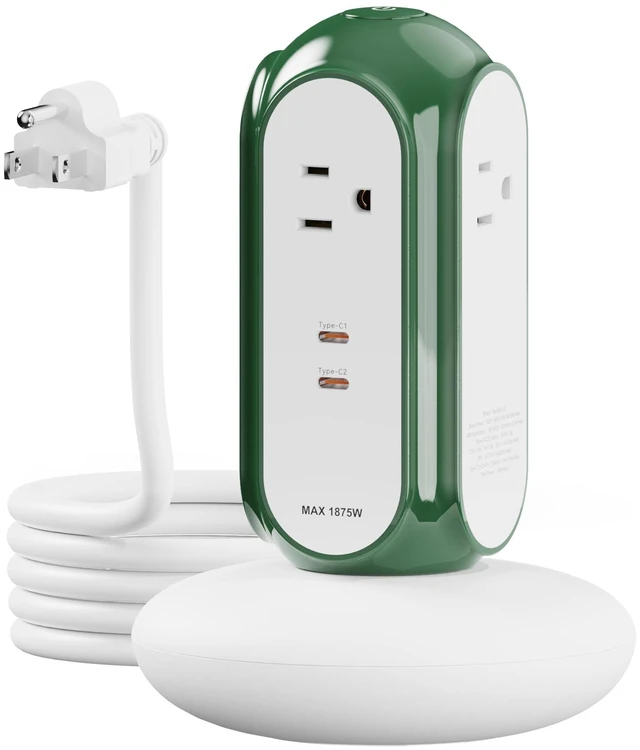 Main image of 6-in-1 30W USB-C Fast Charging Power Strip Tower, 4 AC & 2 USB-C Ports 1420J Surge Protection, Overload Protection, 850°C Flame-Retardant Housing, 50% Thicker Copper Wire, 6.6FT (2m) Cord