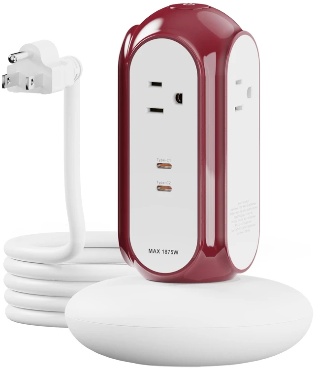 Main image of 6-in-1 30W USB-C Fast Charging Power Strip Tower, 4 AC & 2 USB-C Ports 1420J Surge Protection, Overload Protection, 850°C Flame-Retardant Housing, 50% Thicker Copper Wire, 6.6FT (2m) Cord