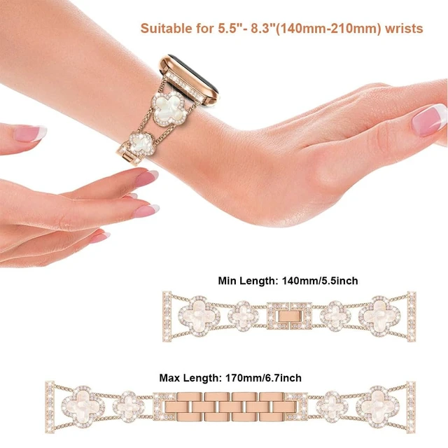 Alt view image 3 of 5 - Compatible for Garmin Vivoactive 6/5/3/3 Music Bands, Women 20mm Four Leaf Clover Rhinestone Bling Wristband Chain Strap for Venu Sq 2/Venu 2 Plus/Approach S50/Forerunner 158/165/245/570 42mm