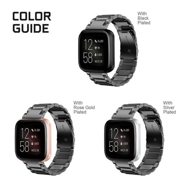 Alt view image 6 of 7 - Metal Band Compatible with Fitbit Versa 2 1&Lite Edition Solid Stainless Steel Strap, Replacement Wristband, Business Bracelet, for Women Men, All-day Comfort