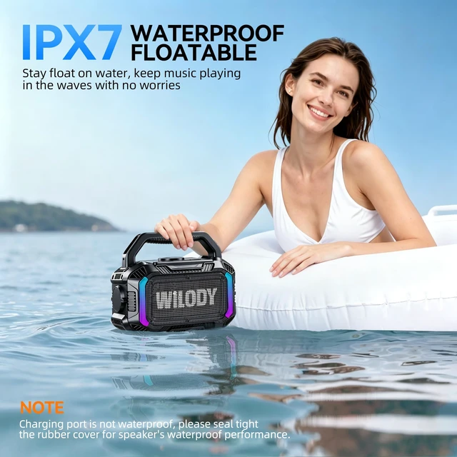 Alt view image 4 of 7 - Speakers Bluetooth Wireless, 40W Loud Outdoor Speaker with Bass, IPX7 Waterproof Floatable, 20H Playtime, Wireless Charge, TWS, RGB Light, Portable Speaker for Work, Garage, Outdoor(S-Black)