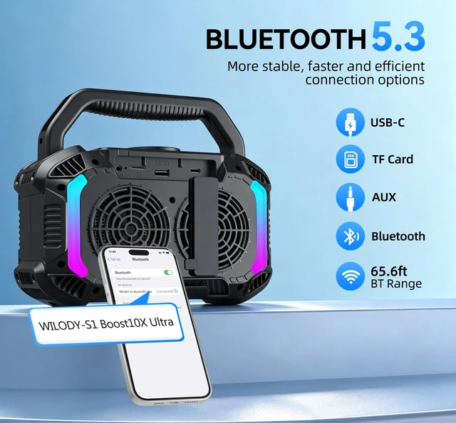 Alt view image 3 of 7 - Speakers Bluetooth Wireless, 40W Loud Outdoor Speaker with Bass, IPX7 Waterproof Floatable, 20H Playtime, Wireless Charge, TWS, RGB Light, Portable Speaker for Work, Garage, Outdoor(S-Black)