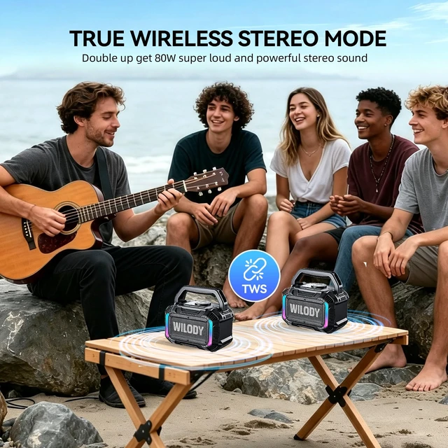 Alt view image 6 of 7 - Speakers Bluetooth Wireless, 40W Loud Outdoor Speaker with Bass, IPX7 Waterproof Floatable, 20H Playtime, Wireless Charge, TWS, RGB Light, Portable Speaker for Work, Garage, Outdoor(S-Black)