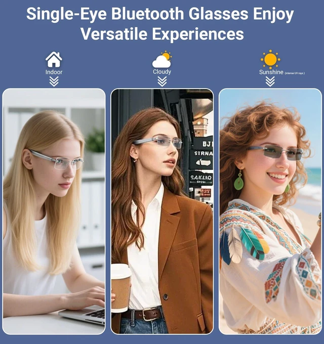 Alt view image 3 of 7 - Smart Glasses,Rimless Photochromic Bluetooth Glasses with Speaker&Open-Ear HD Sound Mic- UV400 Protection, Voice Control & Hands-Free Calls,Unisex Safety Sunglasses for Music/Driving