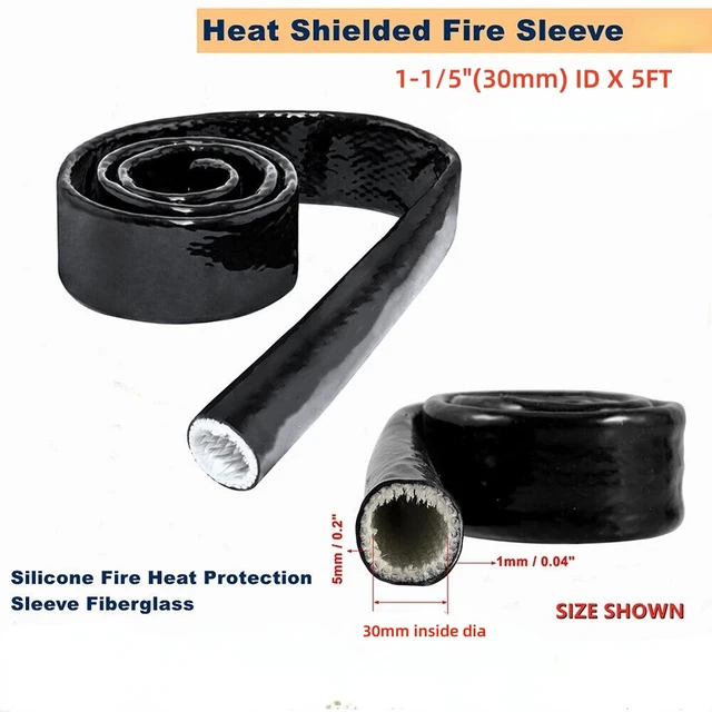 Alt view image 2 of 7 - Silicone Coated Fiberglass Fire Sleeve 1-1/5" ID x 5FT Heat Shield Hose Wrap, Flame Retardant & Thermal Insulation Protection for Automotive Fuel Lines, Wires & Cables Black