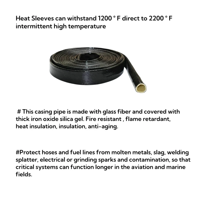 Alt view image 3 of 7 - Silicone Coated Fiberglass Fire Sleeve 3/4'' ID x 5FT Heat Shield Hose Wrap, Flame Retardant & Thermal Insulation Protection for Automotive Fuel Lines, Wires & Cables Black