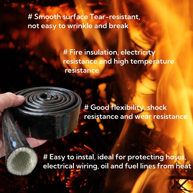 Alt view image 6 of 7 - Silicone Coated Fiberglass Fire Sleeve 3/4'' ID x 5FT Heat Shield Hose Wrap, Flame Retardant & Thermal Insulation Protection for Automotive Fuel Lines, Wires & Cables Black