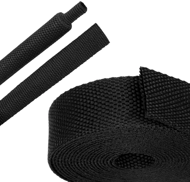 Main image of Heat Shrink Braided Sleeving, 10ft 2:1 Shrinkable Fabric Heat Shrink Tubing, Wear-Resistant Car Cable Wires Hoses Protection, Ideal Fit Irregular Shape Hose (Black, 5/8")