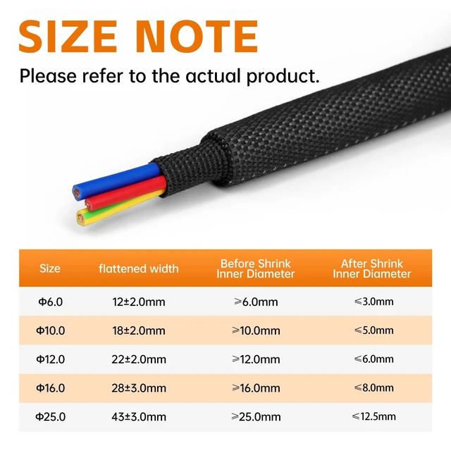 Alt view image 2 of 7 - Heat Shrink Braided Sleeving, 10ft 2:1 Shrinkable Fabric Heat Shrink Tubing, Wear-Resistant Car Cable Wires Hoses Protection, Ideal Fit Irregular Shape Hose (Black, 5/8")