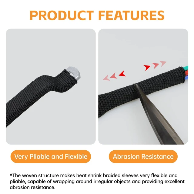 Alt view image 4 of 7 - Heat Shrink Braided Sleeving, 10ft 2:1 Shrinkable Fabric Heat Shrink Tubing, Wear-Resistant Car Cable Wires Hoses Protection, Ideal Fit Irregular Shape Hose (Black, 5/8")