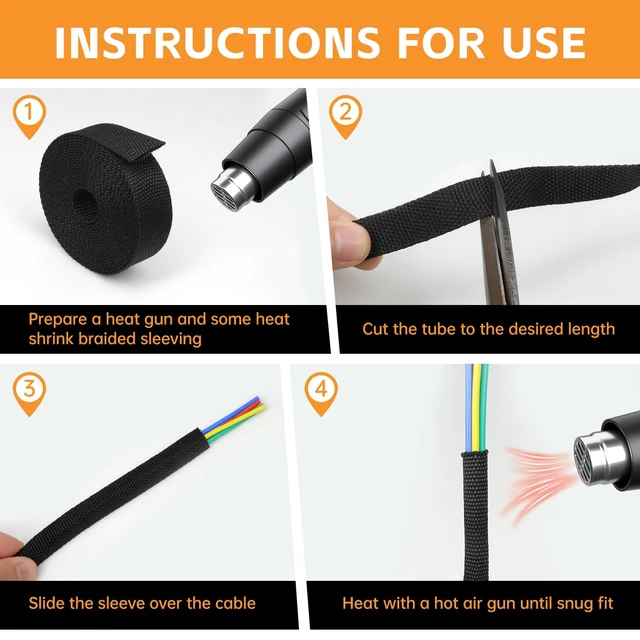 Alt view image 6 of 7 - Heat Shrink Braided Sleeving, 10ft 2:1 Shrinkable Fabric Heat Shrink Tubing, Wear-Resistant Car Cable Wires Hoses Protection, Ideal Fit Irregular Shape Hose (Black, 5/8")