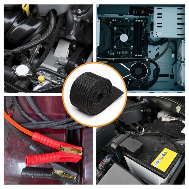 Alt view image 7 of 7 - Heat Shrink Braided Sleeving, 10ft 2:1 Shrinkable Fabric Heat Shrink Tubing, Wear-Resistant Car Cable Wires Hoses Protection, Ideal Fit Irregular Shape Hose (Black, 5/8")