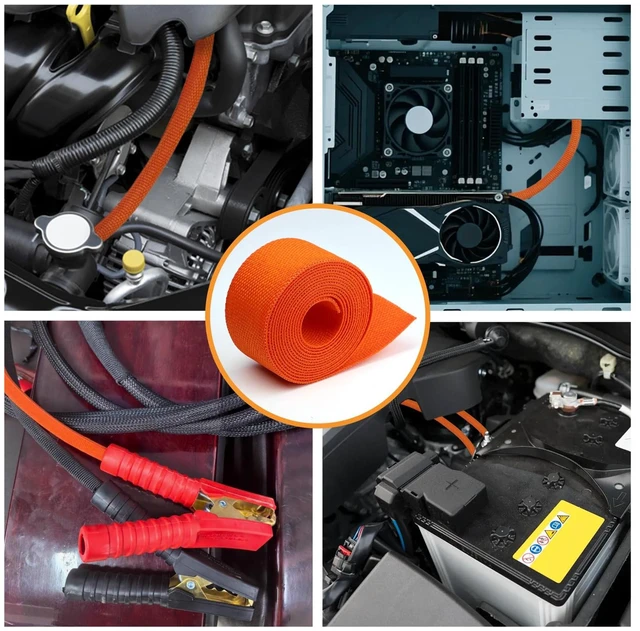 Alt view image 7 of 7 - Heat Shrink Braided Sleeving, 10ft 2:1 Shrinkable Fabric Heat Shrink Tubing, Wear-Resistant Car Cable Wires Hoses Protection, Ideal Fit Irregular Shape Hose (Orange, 5/8")
