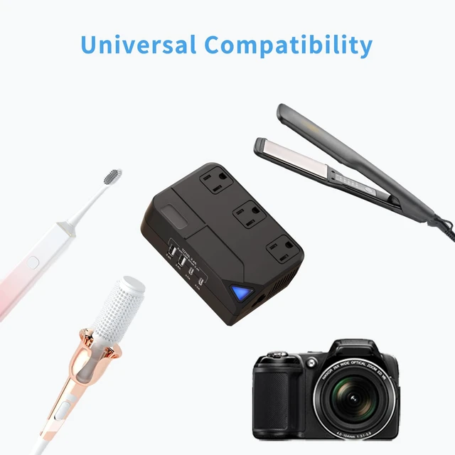 Alt view image 7 of 7 - 100V220V Travel Converter, 2000W Voltage Converter with 2 USB and 2 USB-C Charging Ports and 3 AC Plugs for Curling Irons and Hair straighteners; Included Plugs are Types A, C, D, G, I, and L