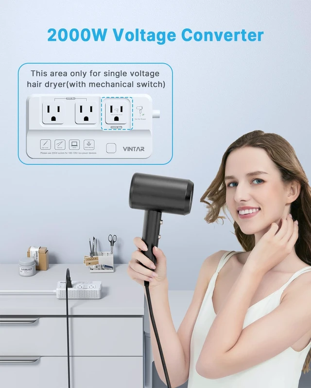 Alt view image 2 of 7 - 2000W 220V to 110V Voltage Converter for Hair Dryers/Curling Irons 7 in 1 Universal Travel Adapter, 4 USB Ports(2 USB C), Step Down Voltage Converter for US to Europe UK JP India AU SA