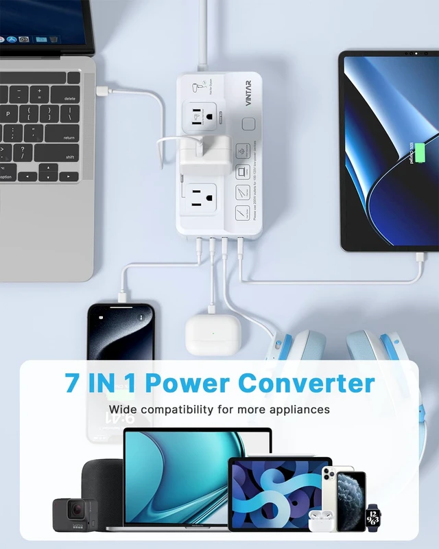 Alt view image 5 of 7 - 2000W 220V to 110V Voltage Converter for Hair Dryers/Curling Irons 7 in 1 Universal Travel Adapter, 4 USB Ports(2 USB C), Step Down Voltage Converter for US to Europe UK JP India AU SA