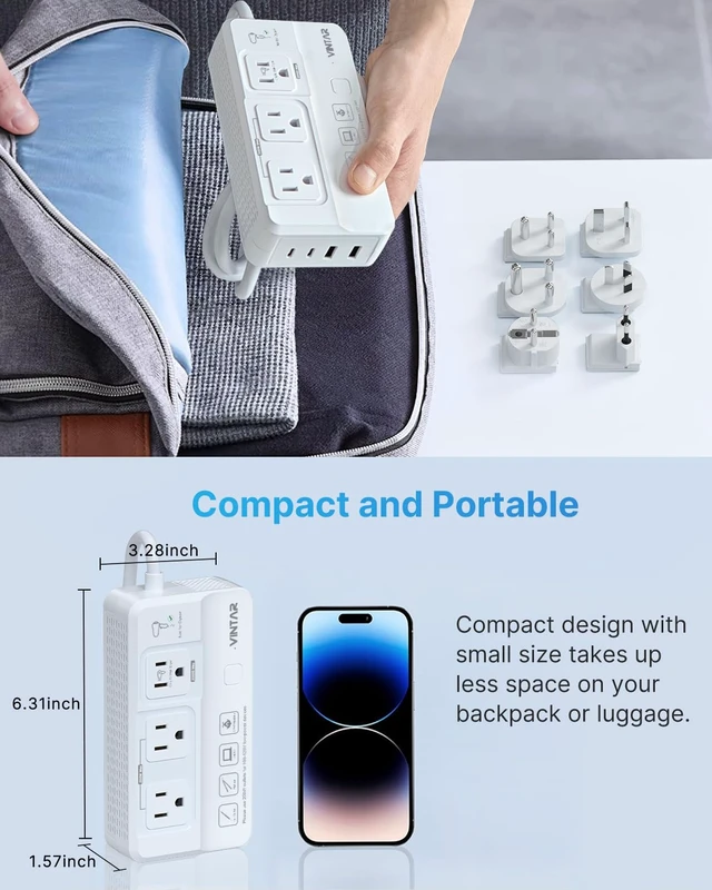 Alt view image 7 of 7 - 2000W 220V to 110V Voltage Converter for Hair Dryers/Curling Irons 7 in 1 Universal Travel Adapter, 4 USB Ports(2 USB C), Step Down Voltage Converter for US to Europe UK JP India AU SA