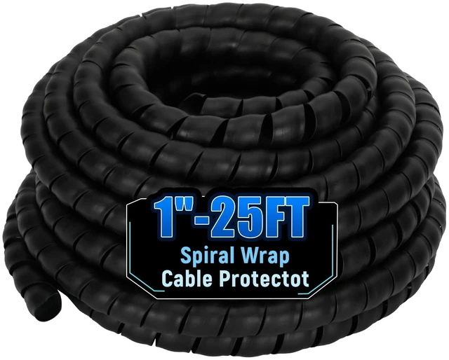 Main image of Spiral Wrap Cable Protector, Safe 1" x 25' Pre-Cut Hydraulic Hose Wrap wear & abrasion resistant, pre-cut for convenience, fits 1/2" hoses, for hydraulic & pneumatic, workshop & industrial