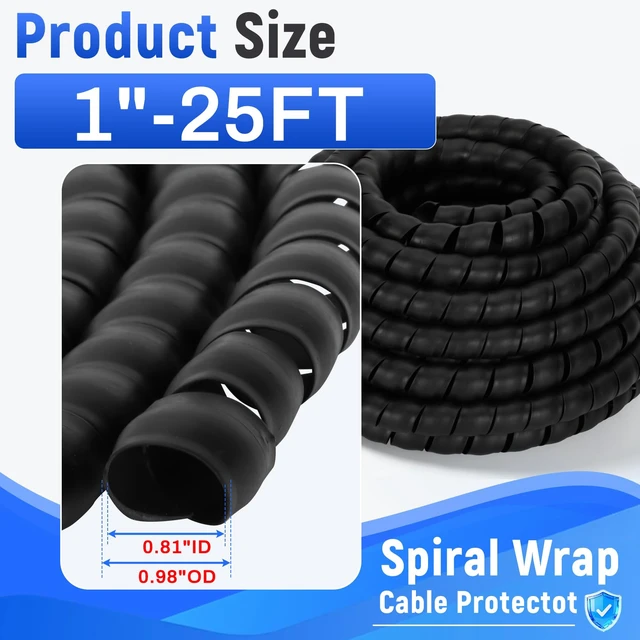 Alt view image 3 of 7 - Spiral Wrap Cable Protector, Safe 1" x 25' Pre-Cut Hydraulic Hose Wrap wear & abrasion resistant, pre-cut for convenience, fits 1/2" hoses, for hydraulic & pneumatic, workshop & industrial