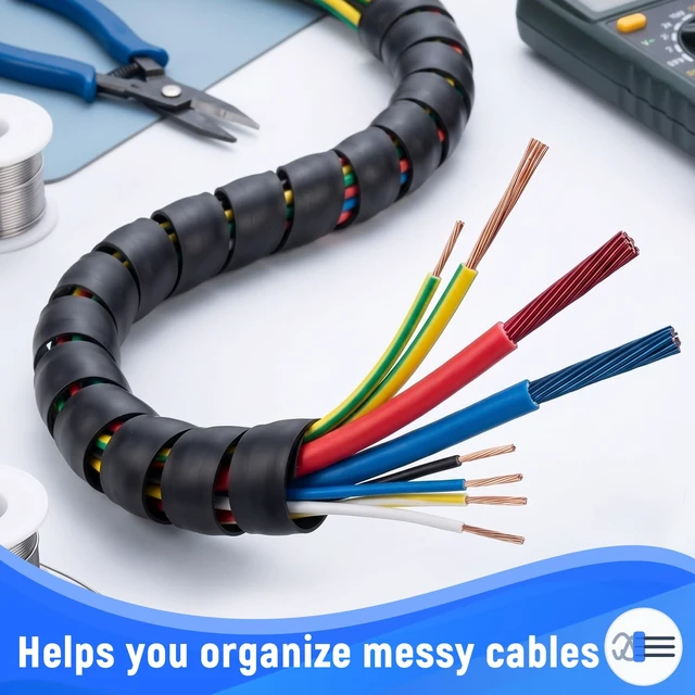 Alt view image 5 of 7 - Spiral Wrap Cable Protector, Safe 1" x 25' Pre-Cut Hydraulic Hose Wrap wear & abrasion resistant, pre-cut for convenience, fits 1/2" hoses, for hydraulic & pneumatic, workshop & industrial
