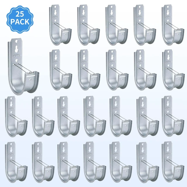 Alt view image 3 of 7 - 25 Pack 2-Inch Galvanized Steel Cable Support J-Hooks With Retainer Clips, Heavy Duty, Wall Mount Cable Management, For Structured Cabling & Organization