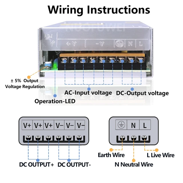 Alt view image 4 of 6 - 110V AC to 36V DC Converter 36V 16.6A 600W Power Supply DC 36Volt 16.6A 600W Switching Power Supply Transformer for Winch Car Jack LCD Monitor CCTV Car Stereo