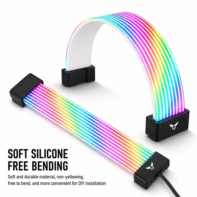 Alt view image 2 of 7 - Osprey ARGB PSU Cable Cover, 24-Pin ATX, 108 LED ARGB, 5V 3-Pin, Black Flexible cover,organize and cover visible power wiring,striking RGB lighting feature inside your PC case,three clip types