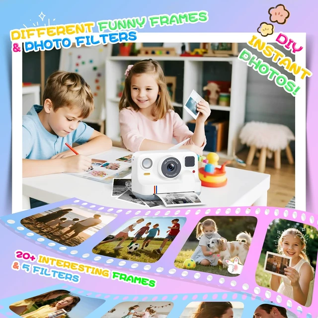 Alt view image 7 of 7 - Instant Print Camera for Kids, Christmas Birthday Gifts for Girls Boys Age 3-15, 1080P Selfie Portable Digital Video Camera with 32GB SD Card, 3-Colored Print Paper- White