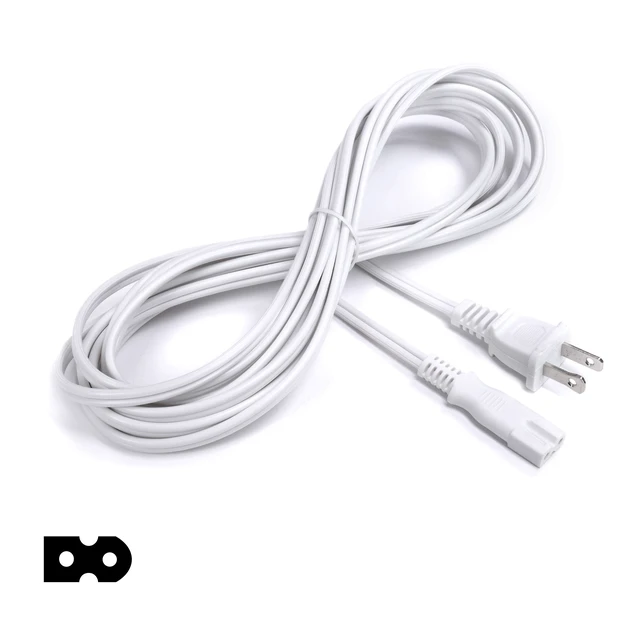 Alt view image 2 of 7 - White Polarized 2-Prong Power Cord 15 FT - AC Power Cable With Square/Round Plug for Satellite, CATV, Game Systems, & More - NEMA 1-15P to C7 C8 / IEC 320 - 15 Feet (4 Meters)