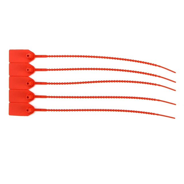 Alt view image 2 of 7 - Plastic Tamper Seals, 100Pcs Tamper Self-Locking Security Zip Tie, Security Tag for Fire Extinguishers and Fire Safety, 9-13/16" Long, Red