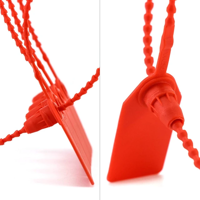 Alt view image 4 of 7 - Plastic Tamper Seals, 100Pcs Tamper Self-Locking Security Zip Tie, Security Tag for Fire Extinguishers and Fire Safety, 9-13/16" Long, Red