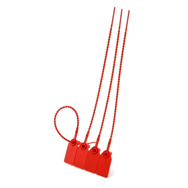 Alt view image 6 of 7 - Plastic Tamper Seals, 100Pcs Tamper Self-Locking Security Zip Tie, Security Tag for Fire Extinguishers and Fire Safety, 9-13/16" Long, Red