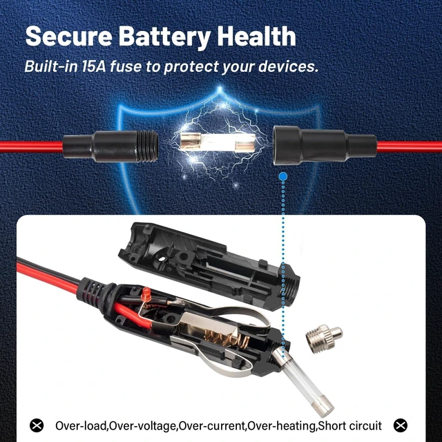 Alt view image 4 of 7 - 2 Pack Cb Radio Power Cord 12V 3-Pin Plug Fused Replacement CB Power Cable 2 Black and Red Wires 15A 3-Pin Cigarette Lighter Plug Socket for Cb Ham Radio