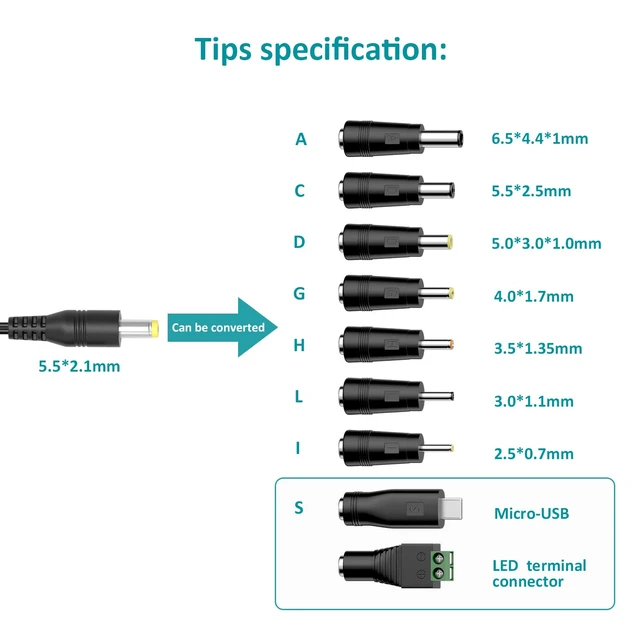 Alt view image 3 of 7 - 34W Universal AC Adapter Multi Voltage Power Supply DC 4.5V 7.5V 5V 9V 12V with a 5V 2A USB Port, Adjustable Power Supply, 2A Max, DC Power Adapter Charger Cord, Multiple Tips, 5.5mm x 2.1mm