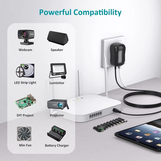 Alt view image 7 of 7 - 34W Universal AC Adapter Multi Voltage Power Supply DC 4.5V 7.5V 5V 9V 12V with a 5V 2A USB Port, Adjustable Power Supply, 2A Max, DC Power Adapter Charger Cord, Multiple Tips, 5.5mm x 2.1mm