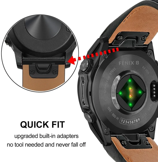 Alt view image 3 of 7 - Quick Fit Band for Fenix 9 Pro / 8 / 7S / 6S Pro / 5S Plus 43mm, 20mm Genuine Cowhide Leather Strap for Garmin Epix Pro 42mm / Instinct 2S / E 40mm