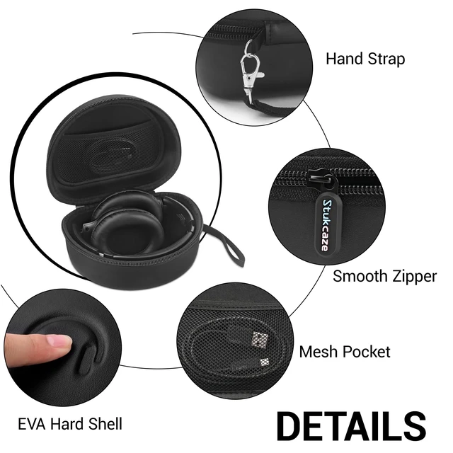 Alt view image 3 of 6 - Headphone Case for Beats/JLab Go JBuds Lux ANC/JBL/BERIBES/KVIDIO, Black for Souncore Q20i/ TOZO HT3/ Picun Foldable Over-Ear Headphones,with Handle Strap Travel Carrying Headset Case