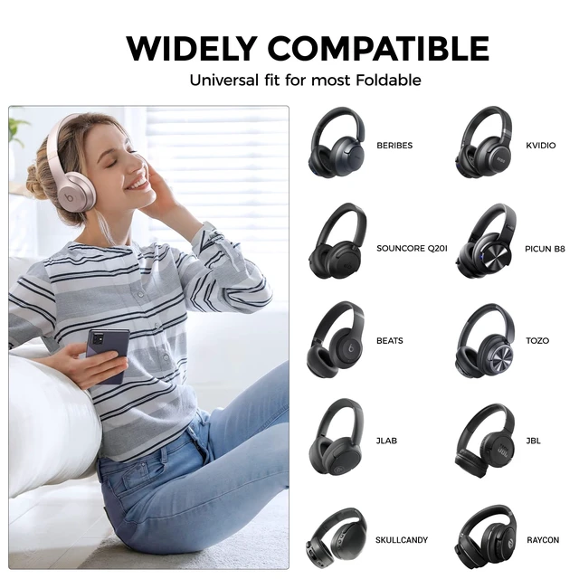 Alt view image 2 of 6 - Headphone Case for Beats/JLab Go JBuds Lux ANC/JBL/BERIBES/KVIDIO, Black for Souncore Q20i/ TOZO HT3/ Picun Foldable Over-Ear Headphones,with Handle Strap Travel Carrying Headset Case