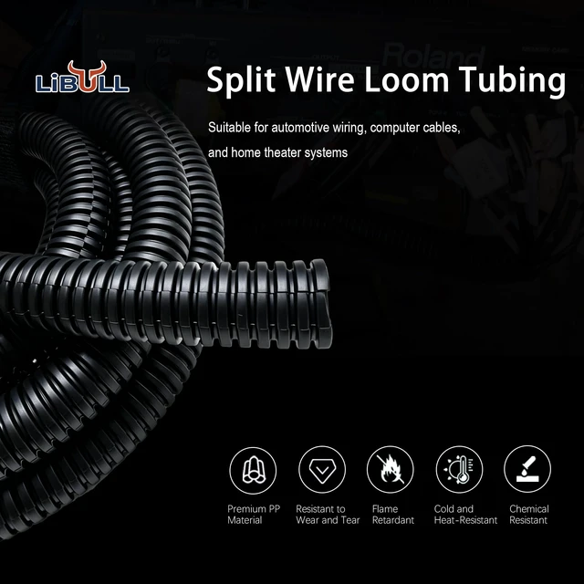 Alt view image 2 of 7 - Split Wire Loom Tubing, 120ft 3/8inch Heat Resistance Wire Protector Cable Sleeve Protector, Flame Retardant, Wire Protector for Pets, Cable Management Sleeve for Automotive Engine, Home Office