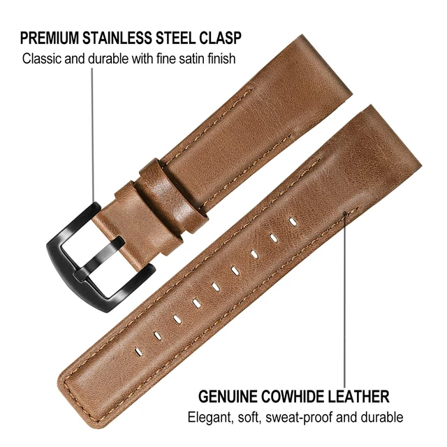 Alt view image 4 of 7 - Quick Fit Band for Fenix 9 Pro / 8 / 7S / 6S Pro / 5S Plus 43mm, 20mm Genuine Cowhide Leather Strap for Garmin Epix Pro 42mm / Instinct 2S / E 40mm
