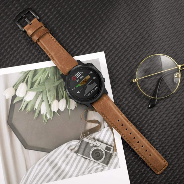 Alt view image 6 of 7 - Quick Fit Band for Fenix 9 Pro / 8 / 7S / 6S Pro / 5S Plus 43mm, 20mm Genuine Cowhide Leather Strap for Garmin Epix Pro 42mm / Instinct 2S / E 40mm