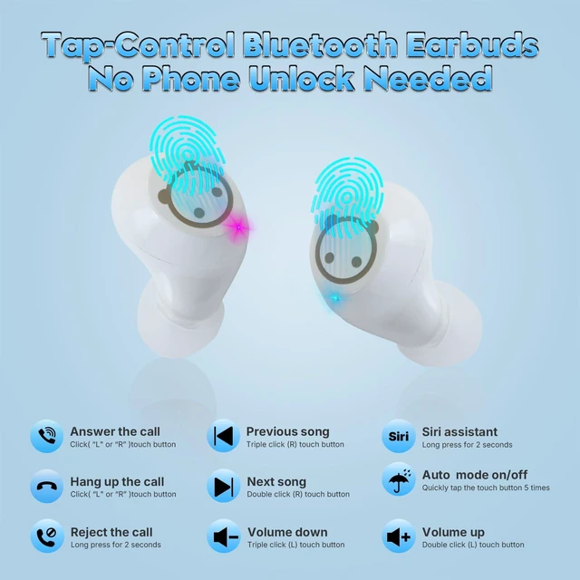 Alt view image 3 of 7 - Wireless Earbuds, Bluetooth 5.3 Earpods HiFi Bass Stereo, Headphones Wireless Bluetooth, Kids Headphones Long Playtime, Earbuds with Microphone, Ear buds with Multifuntional Touch Screen(White Panda)