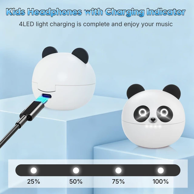 Alt view image 4 of 7 - Wireless Earbuds, Bluetooth 5.3 Earpods HiFi Bass Stereo, Headphones Wireless Bluetooth, Kids Headphones Long Playtime, Earbuds with Microphone, Ear buds with Multifuntional Touch Screen(White Panda)