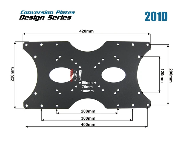 Alt view image 2 of 4 - 201D VESA Monitor and TV Extender Conversion Kit 100x100, 200x200 Convert to 400 x 200 Adapter Plate for TV Wall Mounts Heavy Duty and Hardware Included