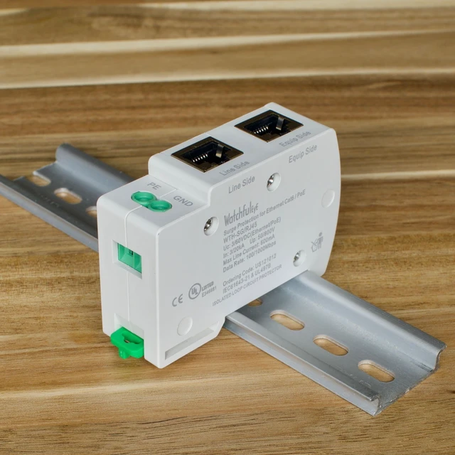 Alt view image 3 of 5 - WTH-SG/RJ45 DIN-Rail Mounted Gigabit Ethernet PoE Surge Protector Full GDT TVS Surge Protection